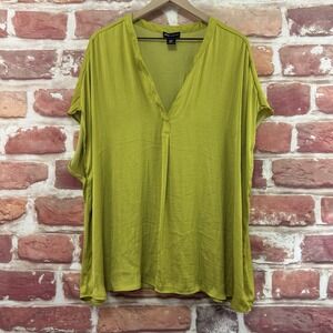 Jones New York Top Women's 3X Green Crinkle Satin Casual Career Shirt